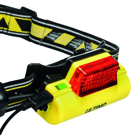 Ładowalna lampa czołowa Ultimo ze światłem czerwonym i przesłoną rozpraszającą