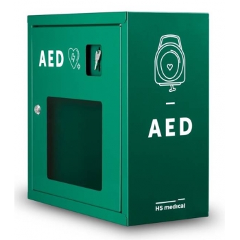 Szafka metalowa zielona na defibrylator AED