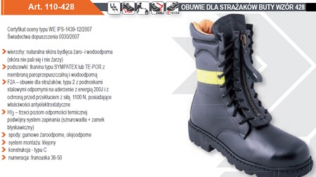 Buty strażackie skórzane ZERTIX 428 z membraną art. 110-428